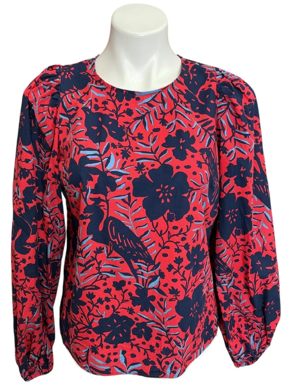 Lilly Pulitzer Lynnley Top XL Heron My Own Ruby Red Floral Puff Sleeve Blouse